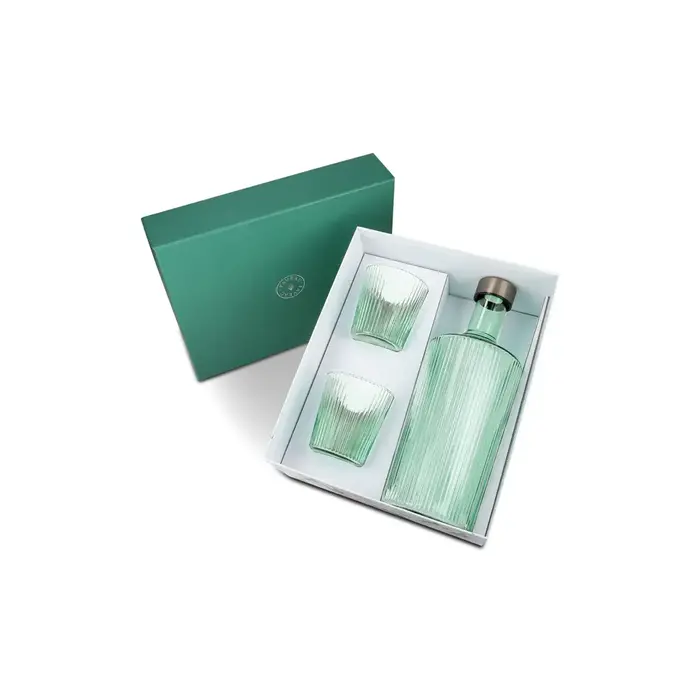 PAVEAU PAVEAU RIBBED GIFT SET BONDI (GROEN) BOTTLE + 2 GLASSES