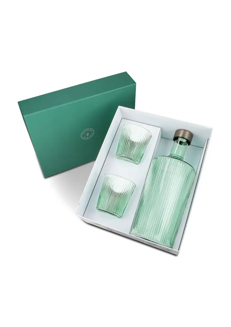 PAVEAU PAVEAU RIBBED GIFT SET BONDI (GROEN) BOTTLE + 2 GLASSES
