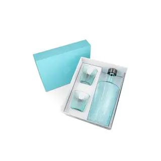 PAVEAU PAVEAU RIBBED GIFT SET LUCKY (BLAUW) BOTTLE + 2 GLASSES