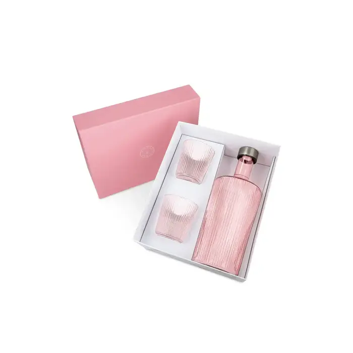 PAVEAU PAVEAU RIBBED  GIFT SET PINK BOTTLE + 2 GLASSES