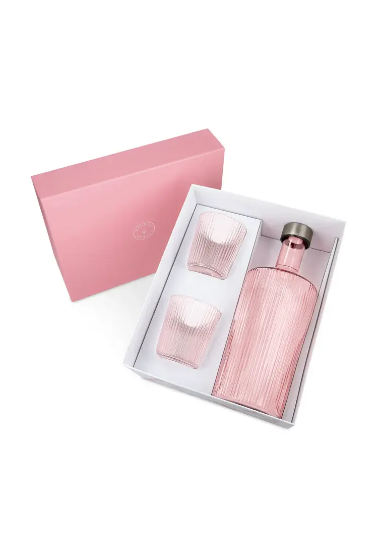 PAVEAU PAVEAU RIBBED  GIFT SET PINK BOTTLE + 2 GLASSES