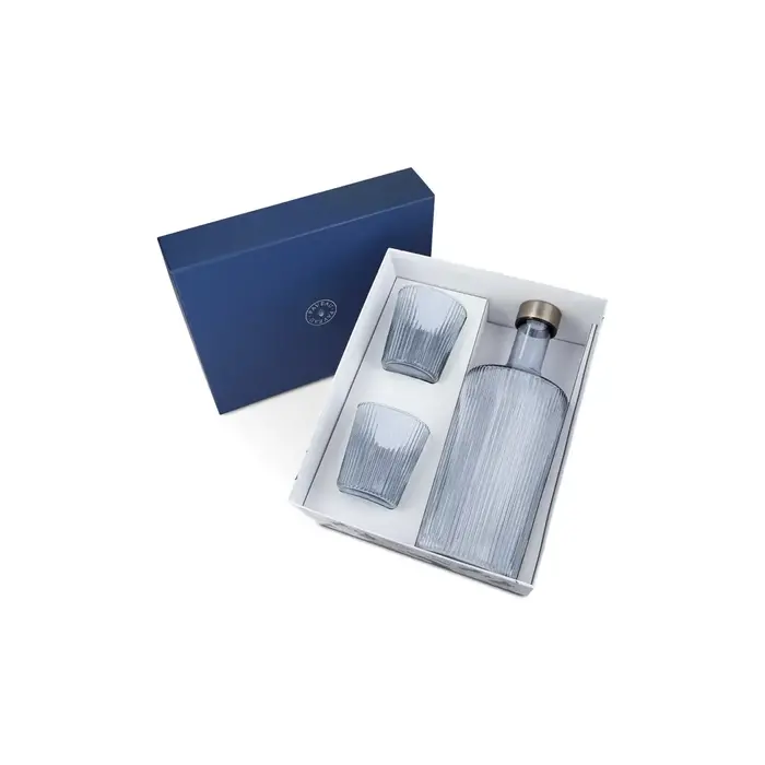 PAVEAU PAVEAU RIBBED GIFT SET TWILIGHT (BLAUWGRIJS) BOTTLE + 2 GLASSES