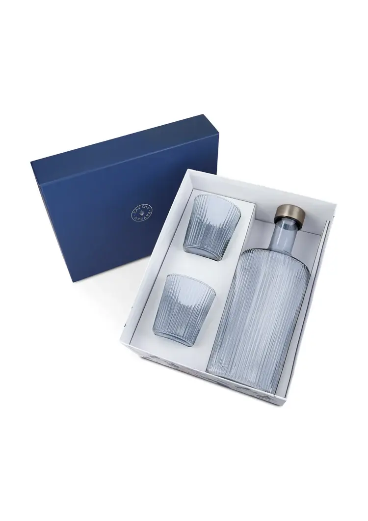 PAVEAU PAVEAU RIBBED GIFT SET TWILIGHT (BLAUWGRIJS) BOTTLE + 2 GLASSES