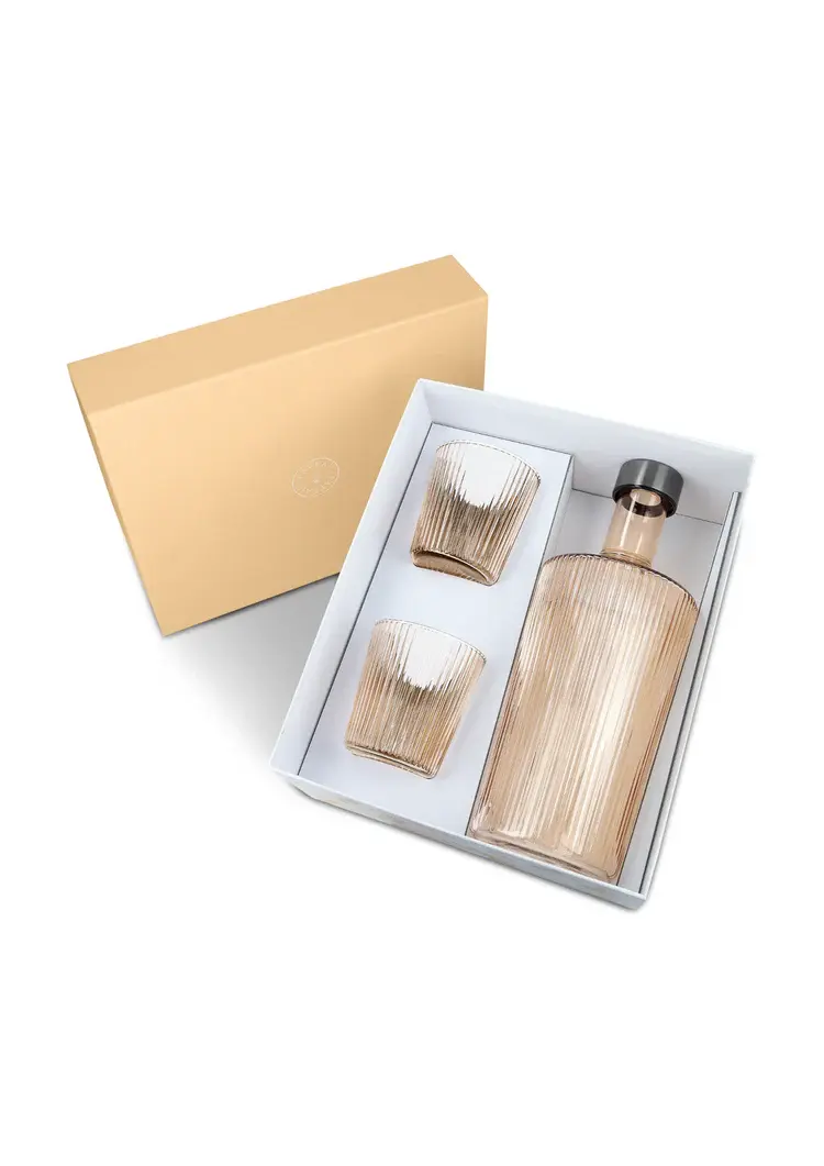 PAVEAU PAVEAU RIBBED BELLS (PERZIK) GIFT SET BOTTLE + 2 GLASSES