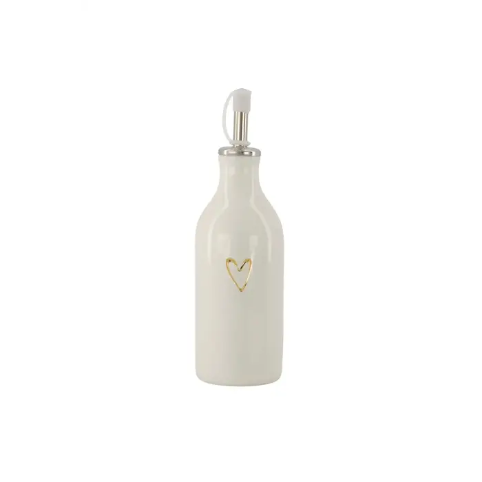 ZUSSS ZUSSS OLIE/AZIJN FLES KERAMIEK OPEN HARTJE WIT/GOUD