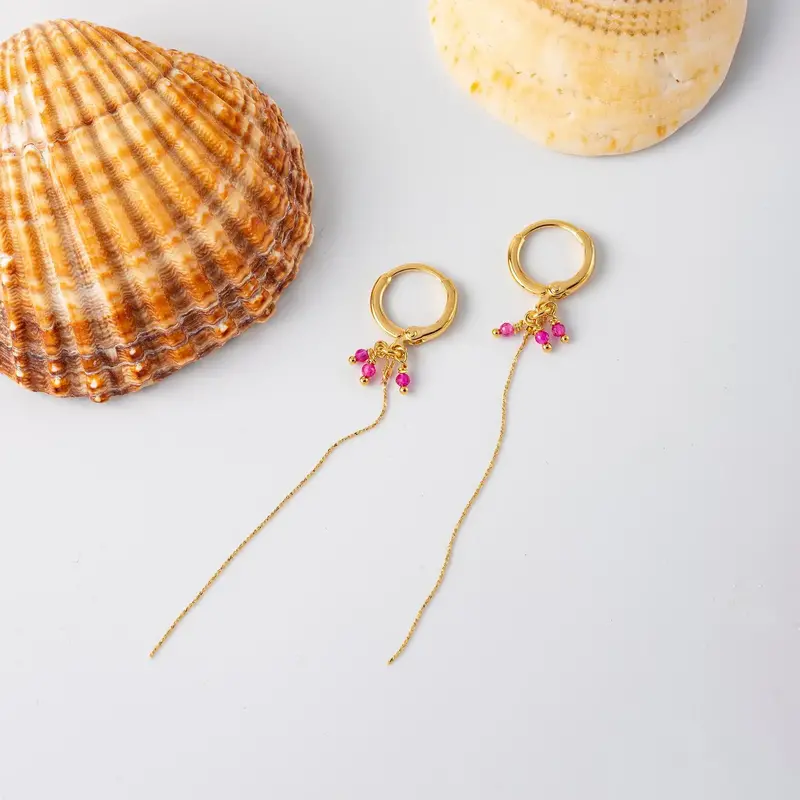 MURIELLE PERROTTI PERROTTI CREOLES TRIO DE RUBIS ZIRCON & CHAINES FINES GOLD FUCHSIA