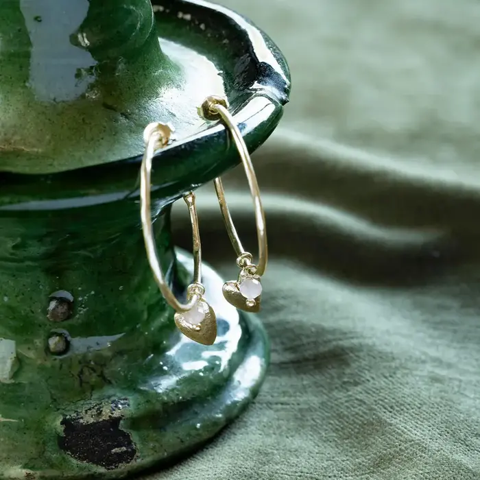 A BEAUTIFUL STORY BS SOLIDARITY ( hart cirkel ) ROSE QUARTZ EARRINGS