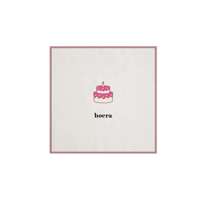ZUSSS ZUSSS SERVETTEN VIERKANT HOERA TAART WIT/ROZE