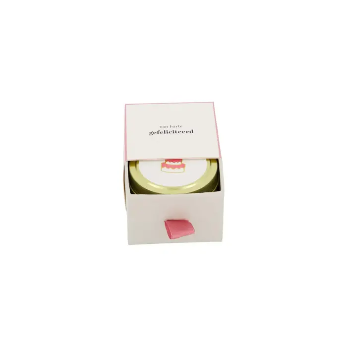 ZUSSS ZUSSS GEURKAARS TINNEN IN SCHUIFDOOSJE GEFELICITEERD TAART WIT/ROZE