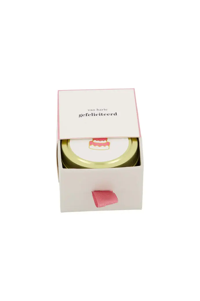 ZUSSS ZUSSS GEURKAARS TINNEN IN SCHUIFDOOSJE GEFELICITEERD TAART WIT/ROZE