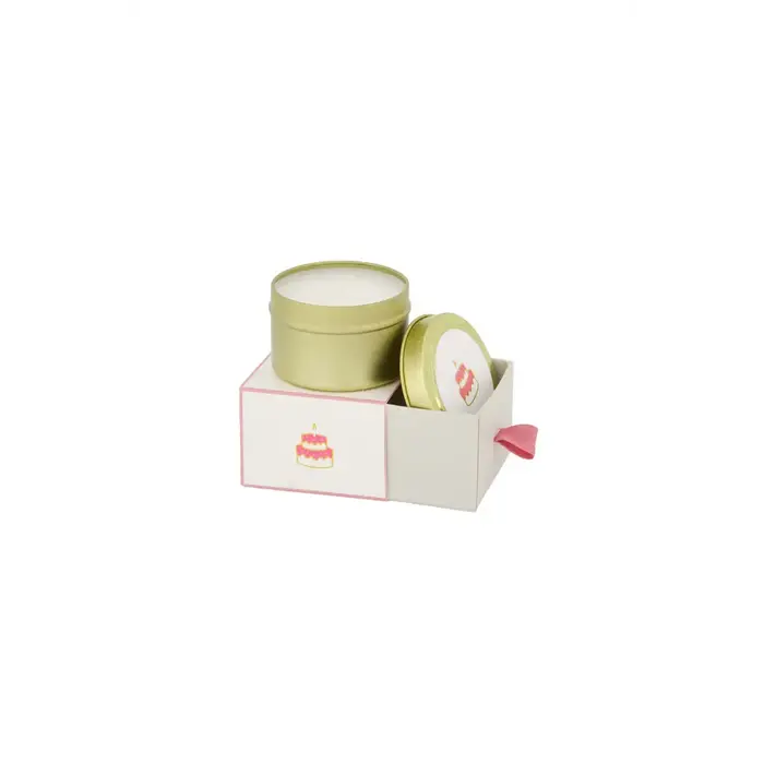 ZUSSS ZUSSS GEURKAARS TINNEN IN SCHUIFDOOSJE GEFELICITEERD TAART WIT/ROZE