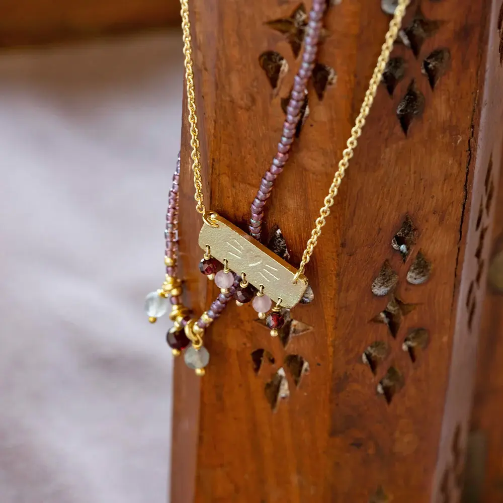 A BEAUTIFUL STORY BS SANITY GARNET ROSE QUARTZ NECKLACE