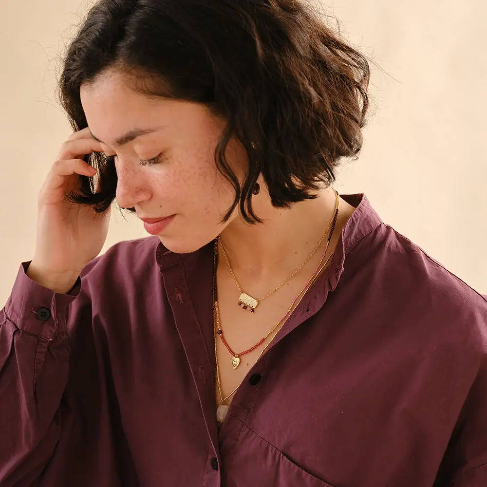 A BEAUTIFUL STORY BS SANITY GARNET ROSE QUARTZ NECKLACE