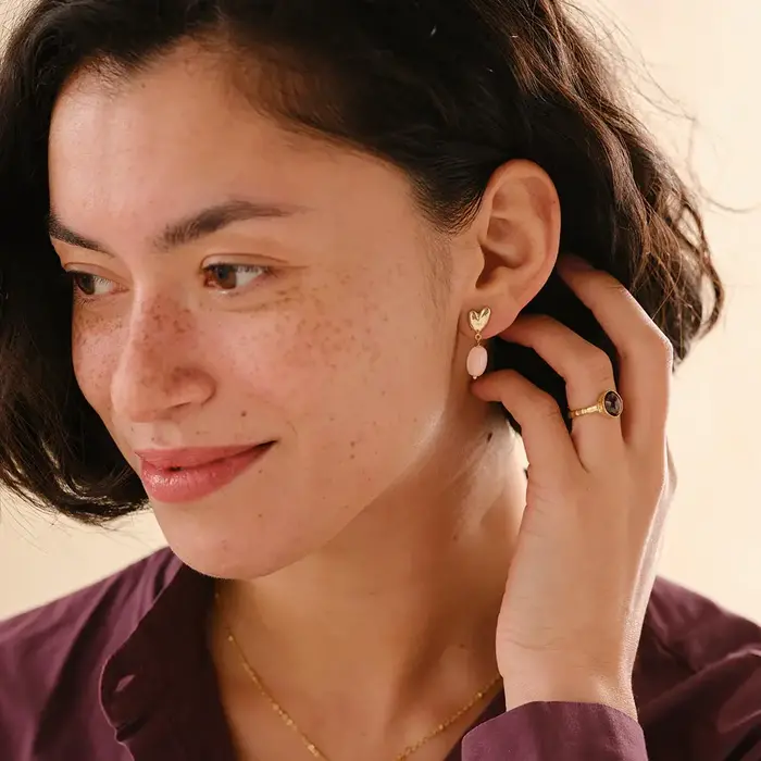 A BEAUTIFUL STORY BS HEAVENLY ROSE QUARTZ EARRINGS