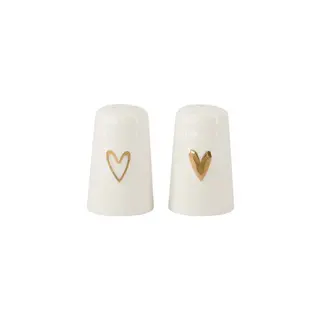 ZUSSS ZUSSS PEPER EN ZOUT STEL KERAMIEK HARTJE WIT/GOUD