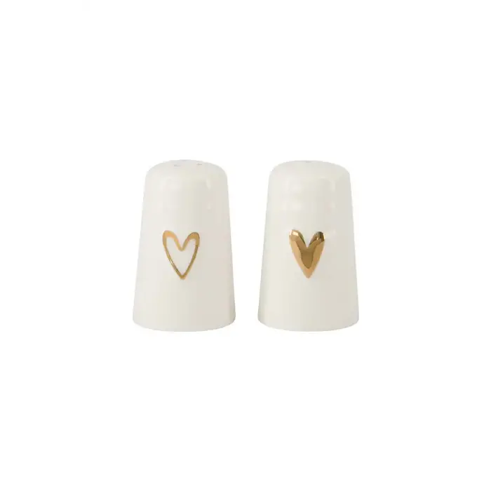 ZUSSS ZUSSS PEPER EN ZOUT STEL KERAMIEK HARTJE WIT/GOUD