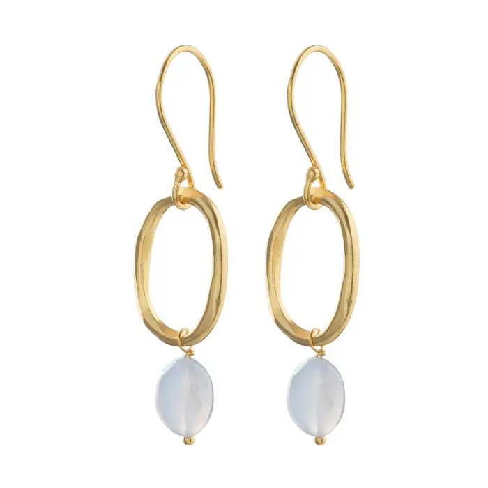 A BEAUTIFUL STORY BS GRACEFUL BLUE LACE AGATE GOLD EARRINGS