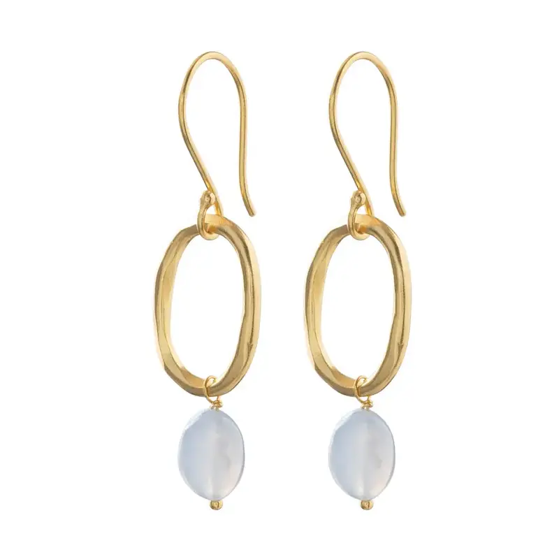 A BEAUTIFUL STORY BS GRACEFUL BLUE LACE AGATE GOLD EARRINGS