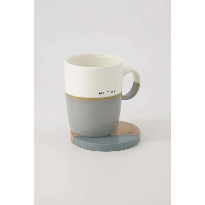 ZUSSS ZUSSS SET VAN 2 ONDERZETTERS HOUT ME TIME GRIJSBLAUW/NATUREL