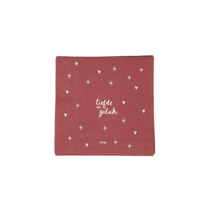 ZUSSS ZUSSS SERVETTEN VIERKANT LIEFDE EN GELUK WIT/DONKERROOD