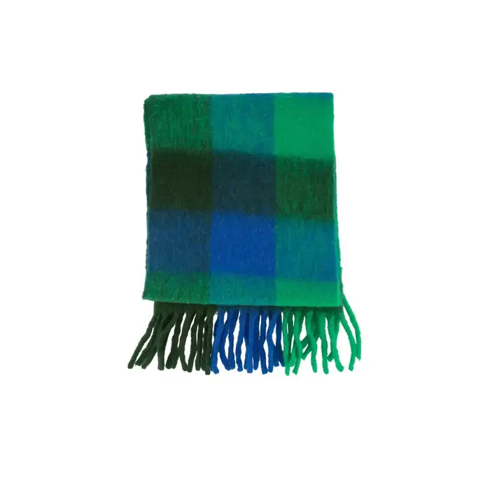 ZUSSS ZUSSS SJAAL RUIT MET FRANJE KOBALTBLAUW / GROEN