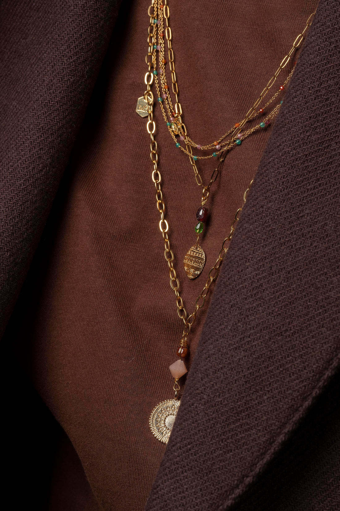 MURIELLE PERROTTI PERROTTI TEMPO KETTING GRANAAT GOLD PINK