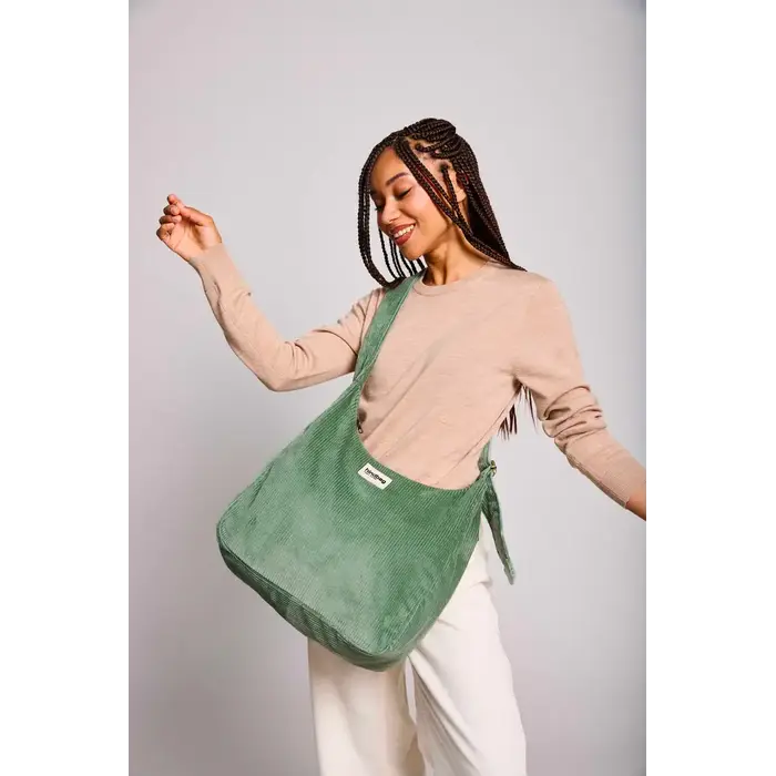 HINDBAG HINDBAG SAC HOBO CLAIRE VELOURS VERT D'EAU