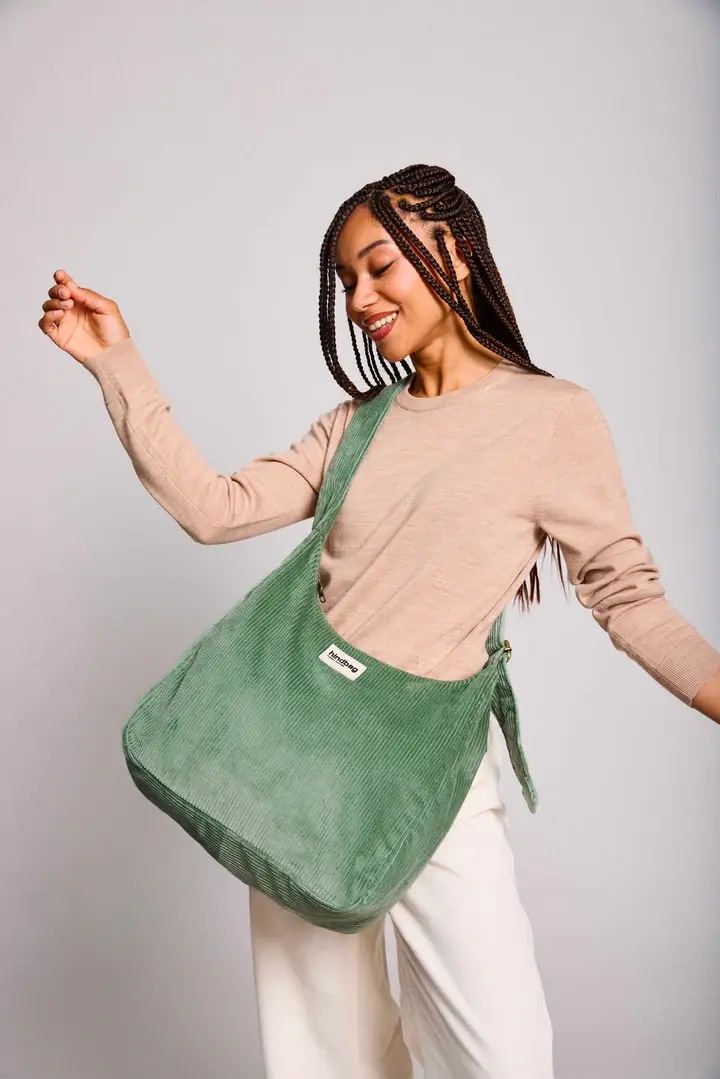 HINDBAG HINDBAG SAC HOBO CLAIRE VELOURS VERT D'EAU