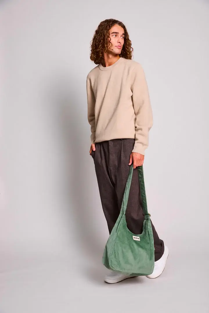 HINDBAG HINDBAG SAC HOBO CLAIRE VELOURS VERT D'EAU