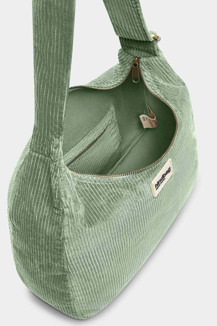 HINDBAG HINDBAG SAC HOBO CLAIRE VELOURS VERT D'EAU