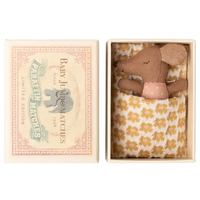 MAILEG MAILEG SLEEPY WAKEY BABY MOUSE IN MATCHBOX ROSE