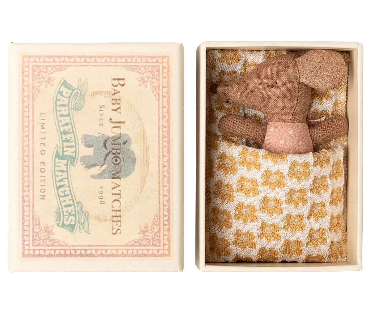 MAILEG MAILEG SLEEPY WAKEY BABY MOUSE IN MATCHBOX ROSE