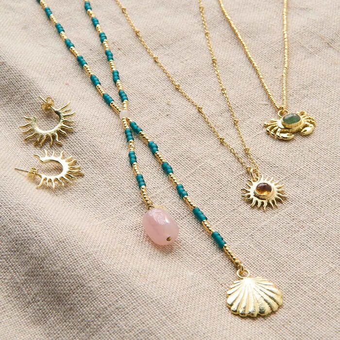 A BEAUTIFUL STORY BS ENTIRE ROSE QUARTZ NECKLACE (SCHELP)