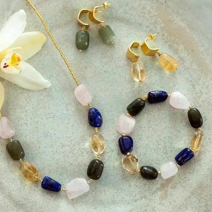 A BEAUTIFUL STORY BS WORTHY AVENTURINE ROSE QUARTZ LAPIS CITRINE BRACELET
