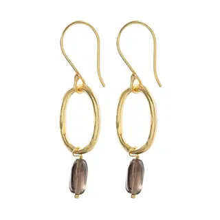 A BEAUTIFUL STORY BS GRACEFUL SMOKEY QUARTZ GOLD EARRINGS