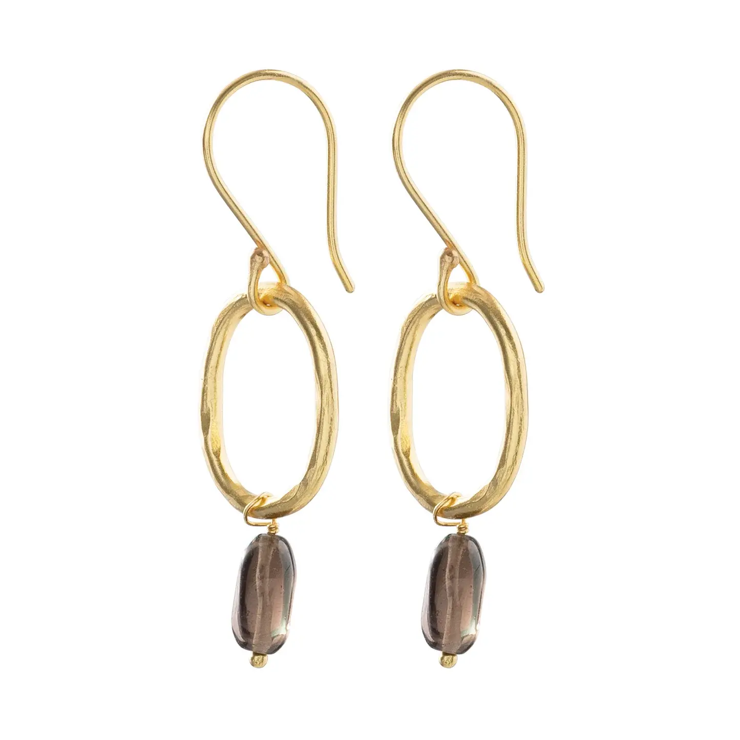 A BEAUTIFUL STORY BS GRACEFUL SMOKEY QUARTZ GOLD EARRINGS