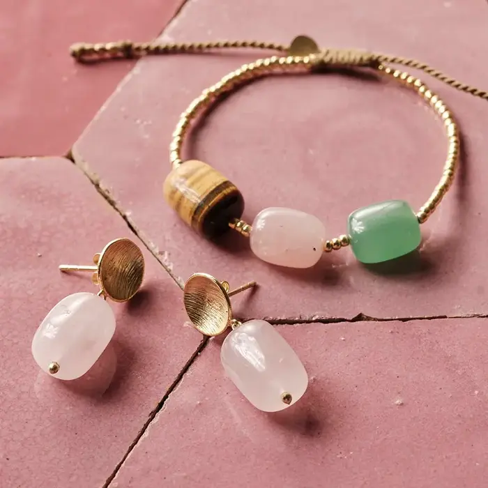 A BEAUTIFUL STORY BS EASE ROSE QUARTZ EARRINGS