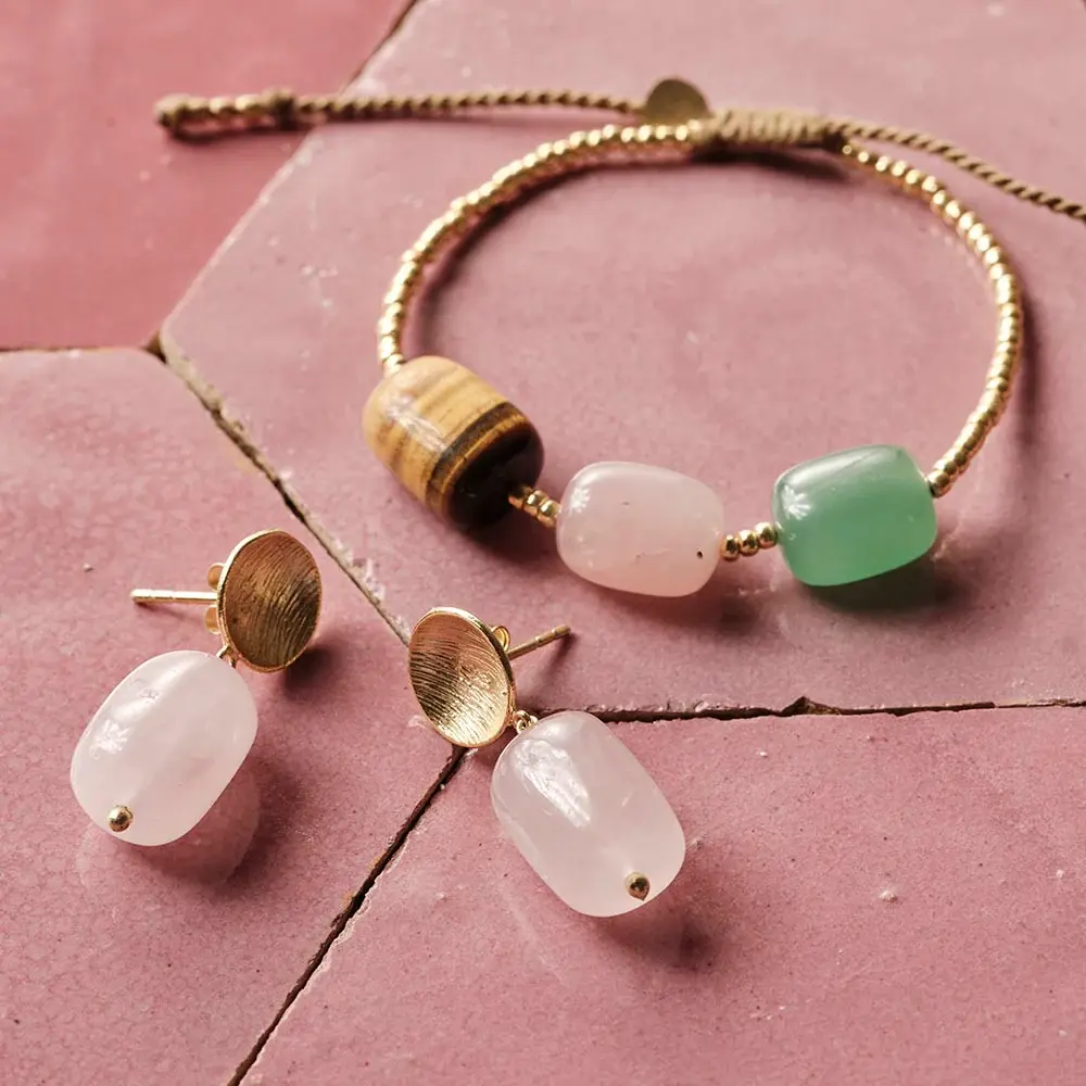 A BEAUTIFUL STORY BS EASE ROSE QUARTZ EARRINGS