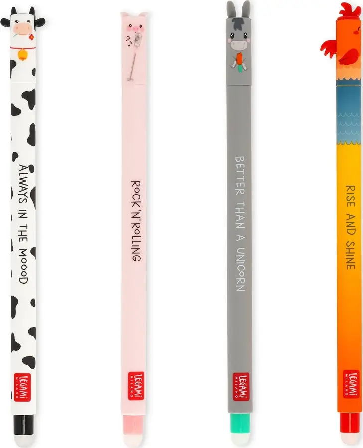 LEGAMI LEGAMI FARM SWEET FARM SET OF 4 ERASABLE GEL PENS (COW, PIGGY, DONKEY, ROOSTER)