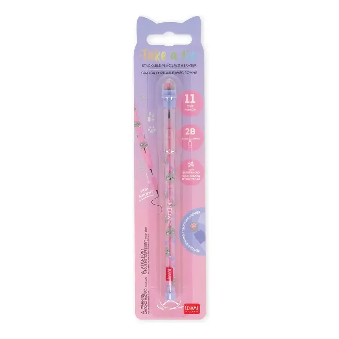LEGAMI TAKE A TIP  STACKABLE PENCIL WITH ERASER KITTY