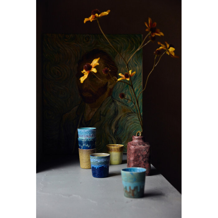 HK LIVING 70S CERAMICS VAN GOGH COFFEE MUGS STARRY NIGHT (SET OF 2)