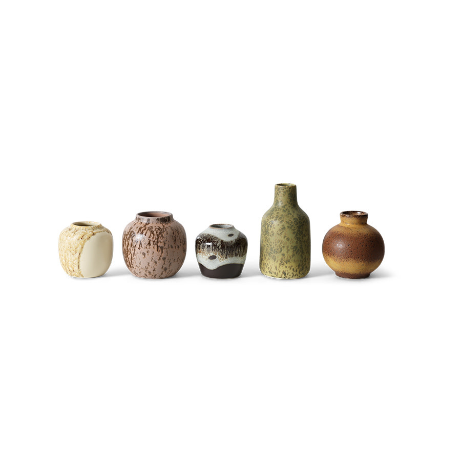 HK LIVING 70S CERAMICS SMALL VASES PURSUIT (SET OF 5)