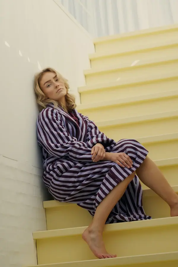 BONGUSTA BONGUSTA NARAM BATHROBE WINE & LAVENDER BLUE S/M