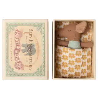 MAILEG MAILEG SLEEPY WAKEY BABY MOUSE  IN MATCHBOX BLUE