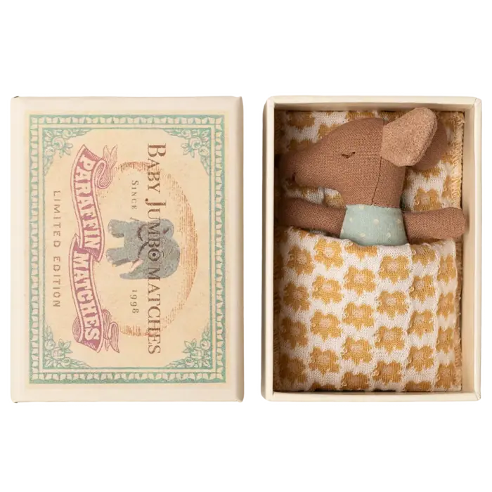MAILEG MAILEG SLEEPY WAKEY BABY MOUSE  IN MATCHBOX BLUE