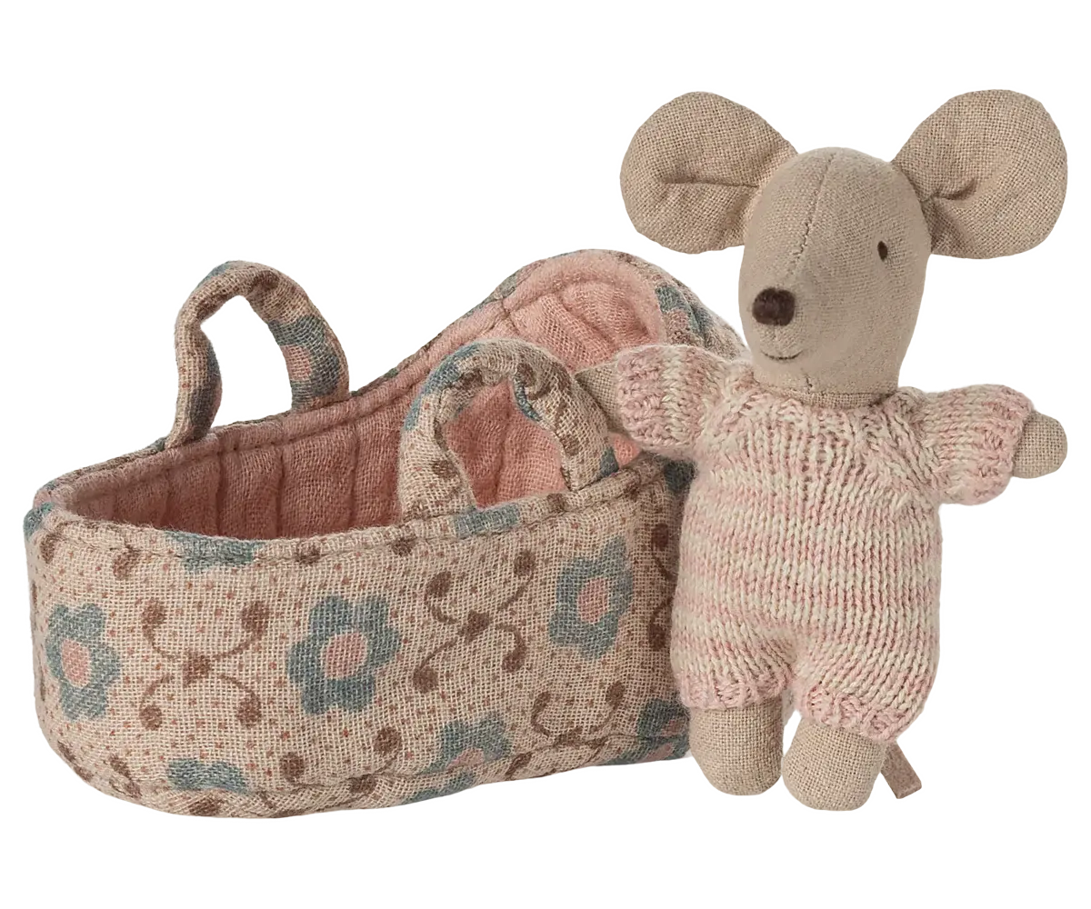 MAILEG MAILEG BABY MOUSE CARRY COT ROSE