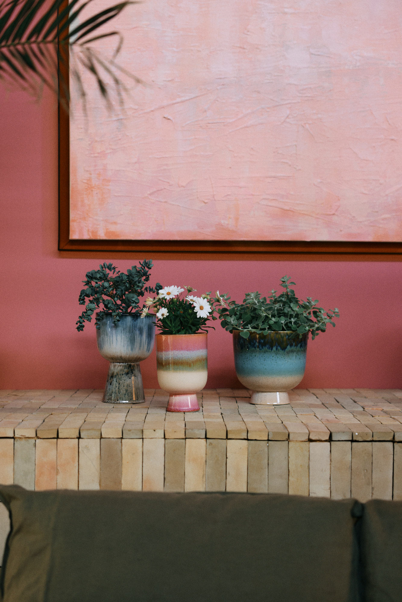 HK LIVING 70S CERAMICS RETRO FLOWER POT LAGOON