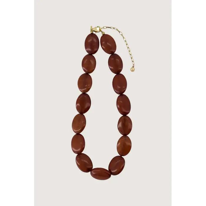 ZUSSS ZUSSS KETTING VAN PLATTE KRALEN MID BROWN