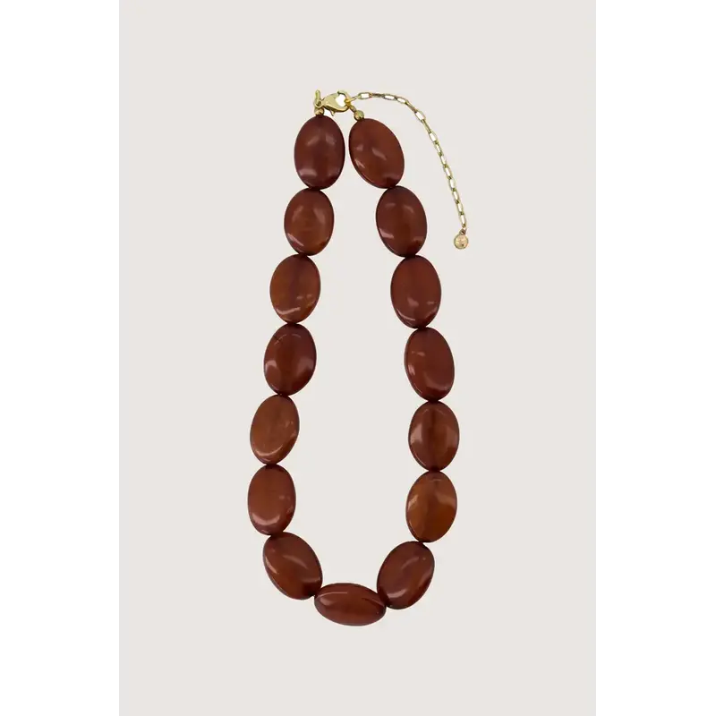 ZUSSS ZUSSS KETTING VAN PLATTE KRALEN MID BROWN