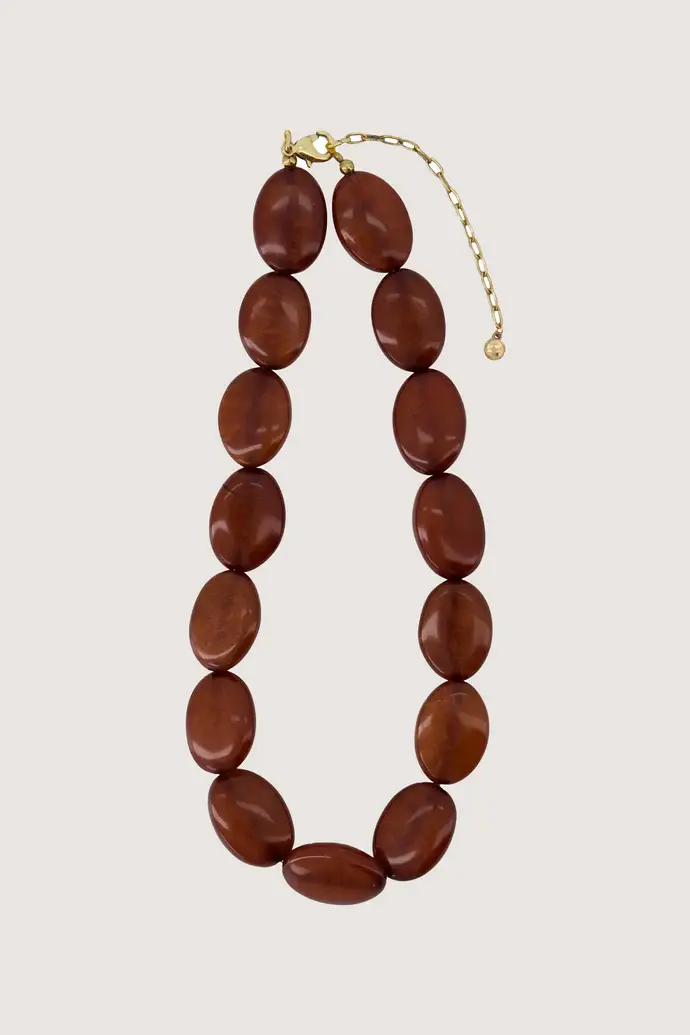 ZUSSS ZUSSS KETTING VAN PLATTE KRALEN MID BROWN